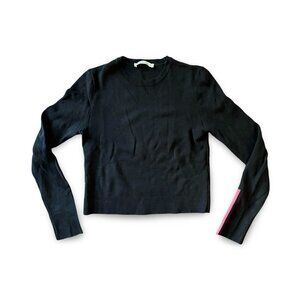 Zara Womens Black Cable Knit Sweater Pink Stripe Cuffs Cropped Fit Size Small